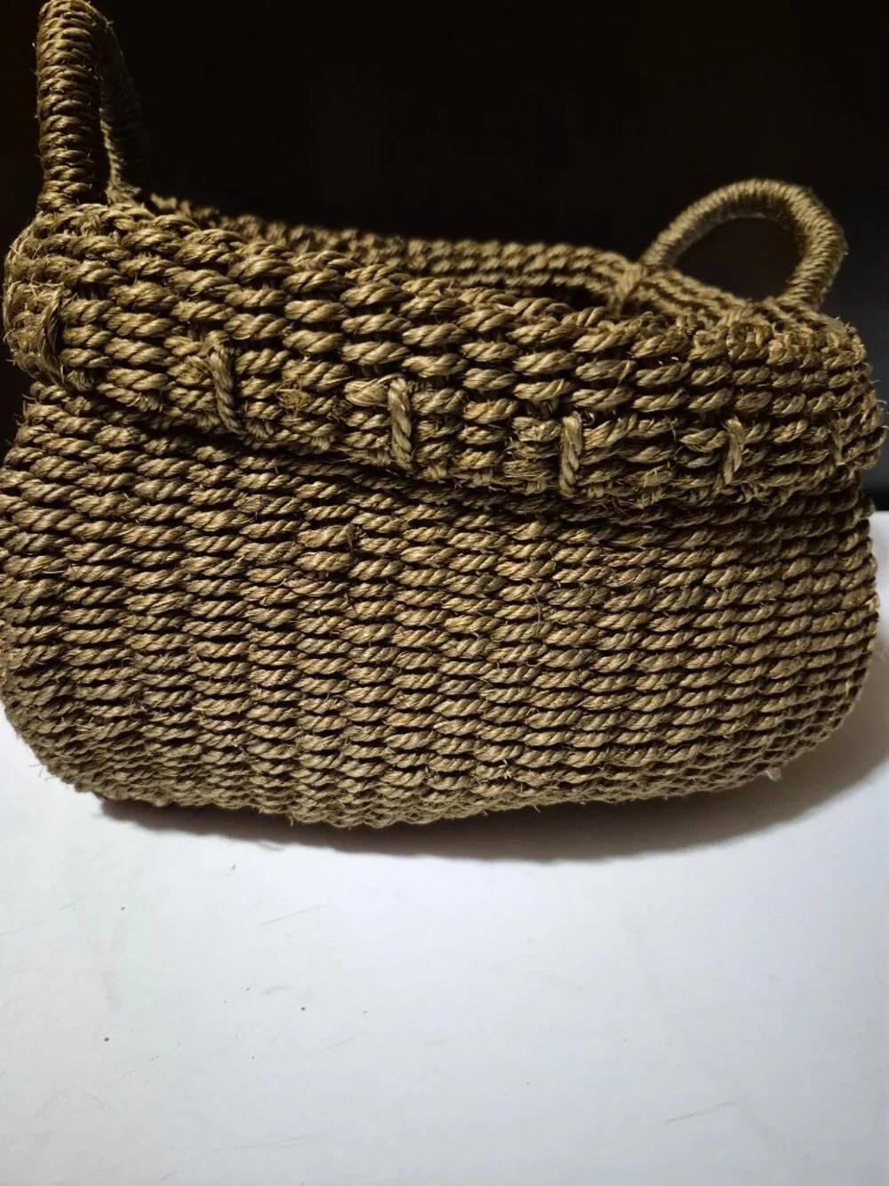 DARK BROWN RECTANGULAR HAND-WOVEN BASKET